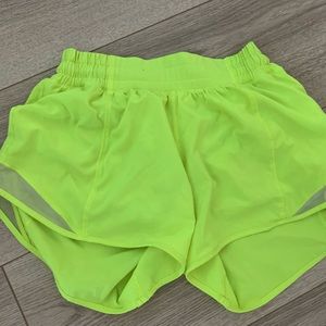 Neon yellow lululemon running shorts